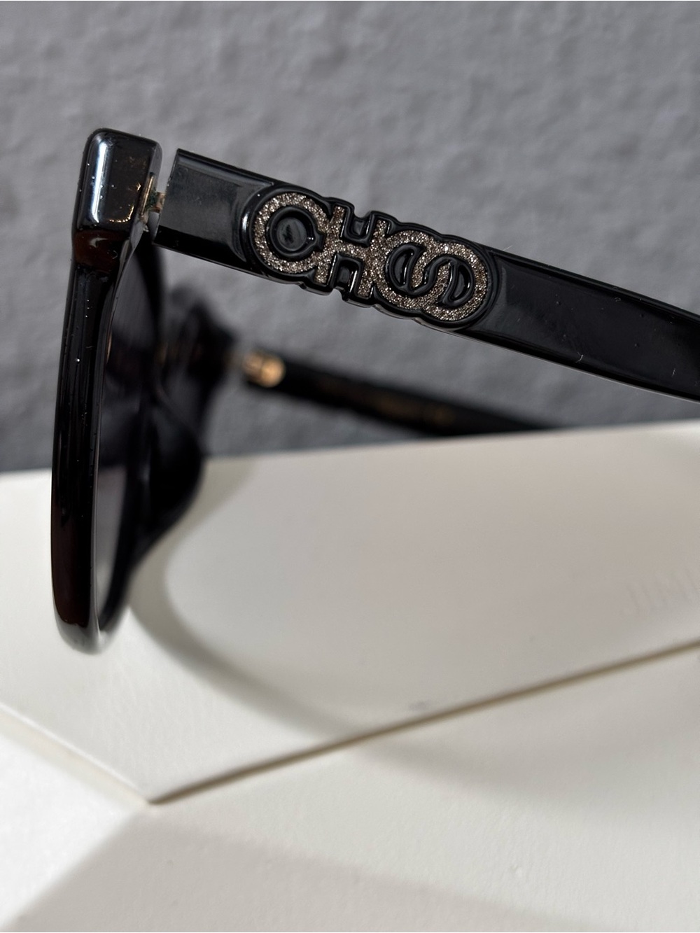 Jimmy Choo Black Temple Arm with Gold Logo Detail
